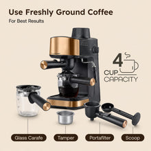Prestige Espresso 800 Watts Coffee Maker | Detachable Drip Tray | Built-In Milk Frother | Black & Gold