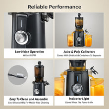 Prestige Natura 200 Watts Cold Press Slow Juicer | 105mm Wide Chute | Interlocking Safety | Reverse Function | Juice and Pulp Collectors | Black