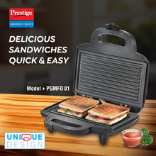 Prestige PGMFD 800 Watt Grill Sandwich Maker with Non-Stick Grill Plates | Black