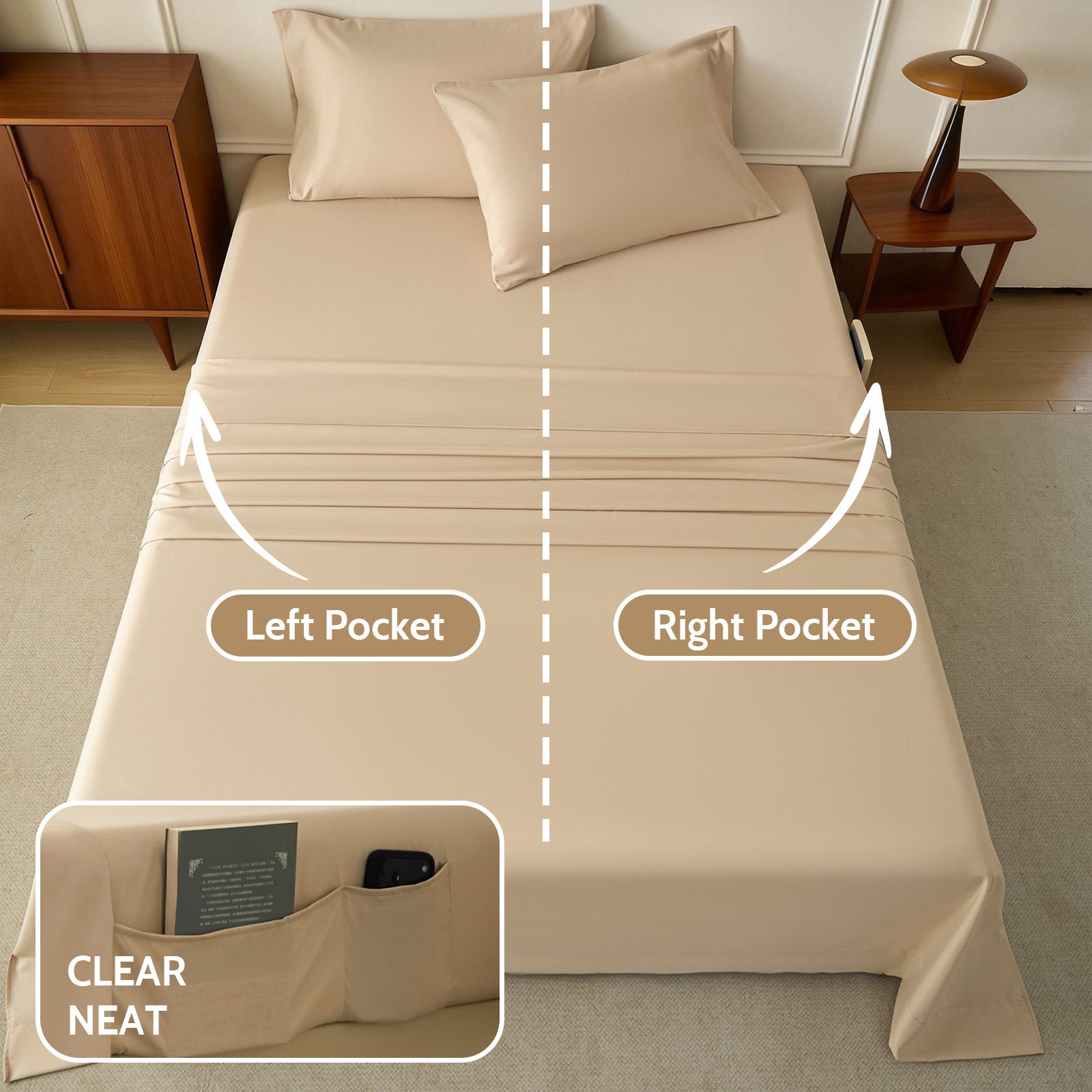 4pcs Bed Sheet Set Fitted Sheet Set - with Storage Bags, Up to 18\