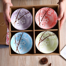 Japanese Blossom Rice Bowls - Ceramic Tableware Set - Authentic Hand Painted Porcelain Bowls