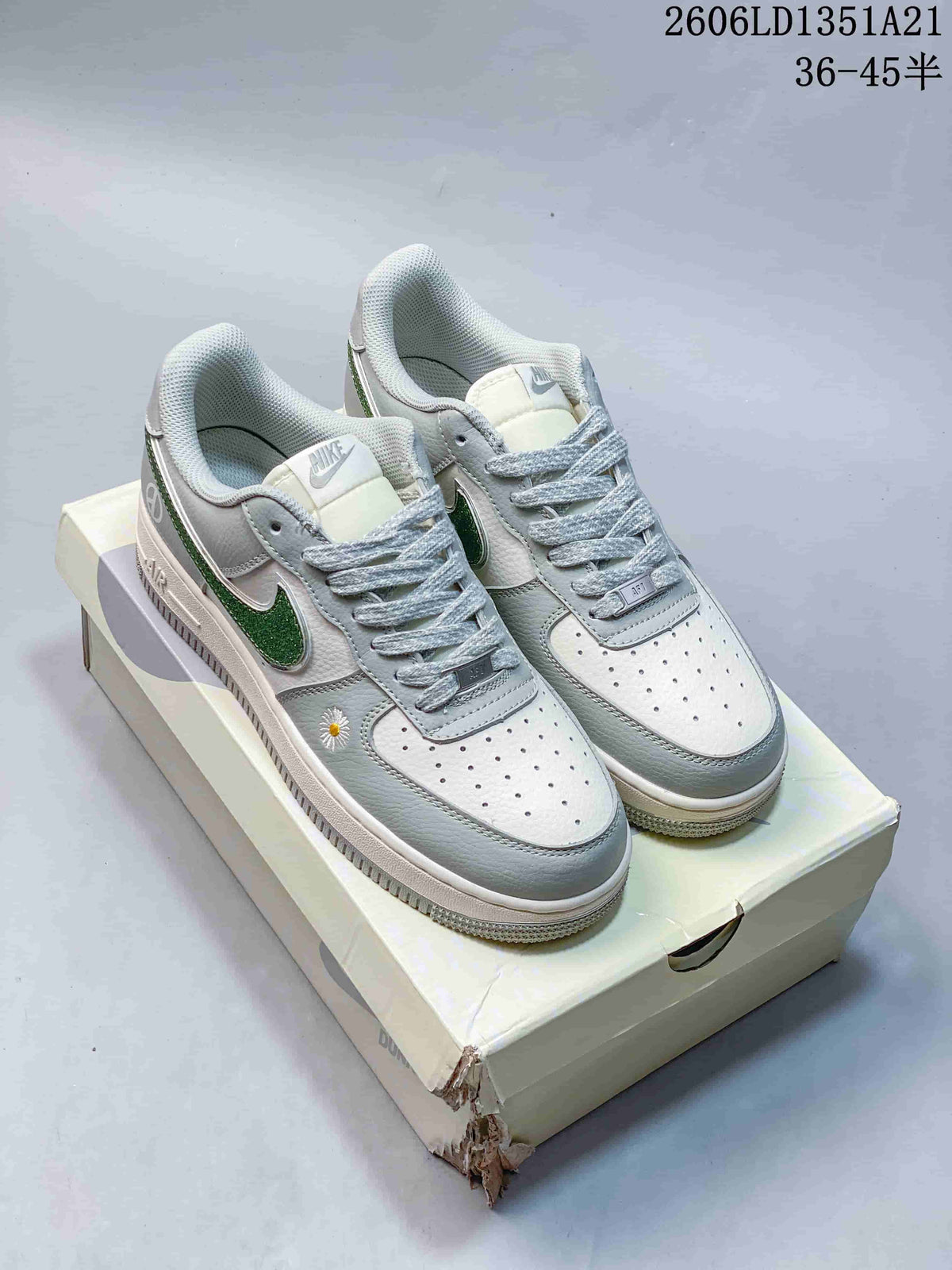 Nike Air Force 1 Low Sneakers in White, Gray and Green