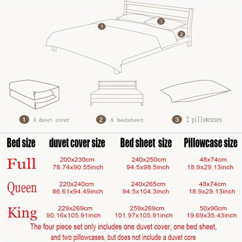 Light Luxury High-end Four Piece Bedding Set with Embroidered Lace Stitching, Suitable for All Seasons, Including One Duvet Cover, One Bed Sheet, And Two Pillowcases, Without A Core