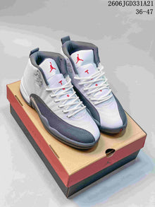 Jordan Air Jordan 12 High-Top Basketball Shoes, White/Grey, 308317-001