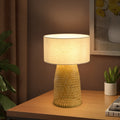 Set Of 1 Handwoven Bamboo Table Lamp with Linen Shade for Bedroom