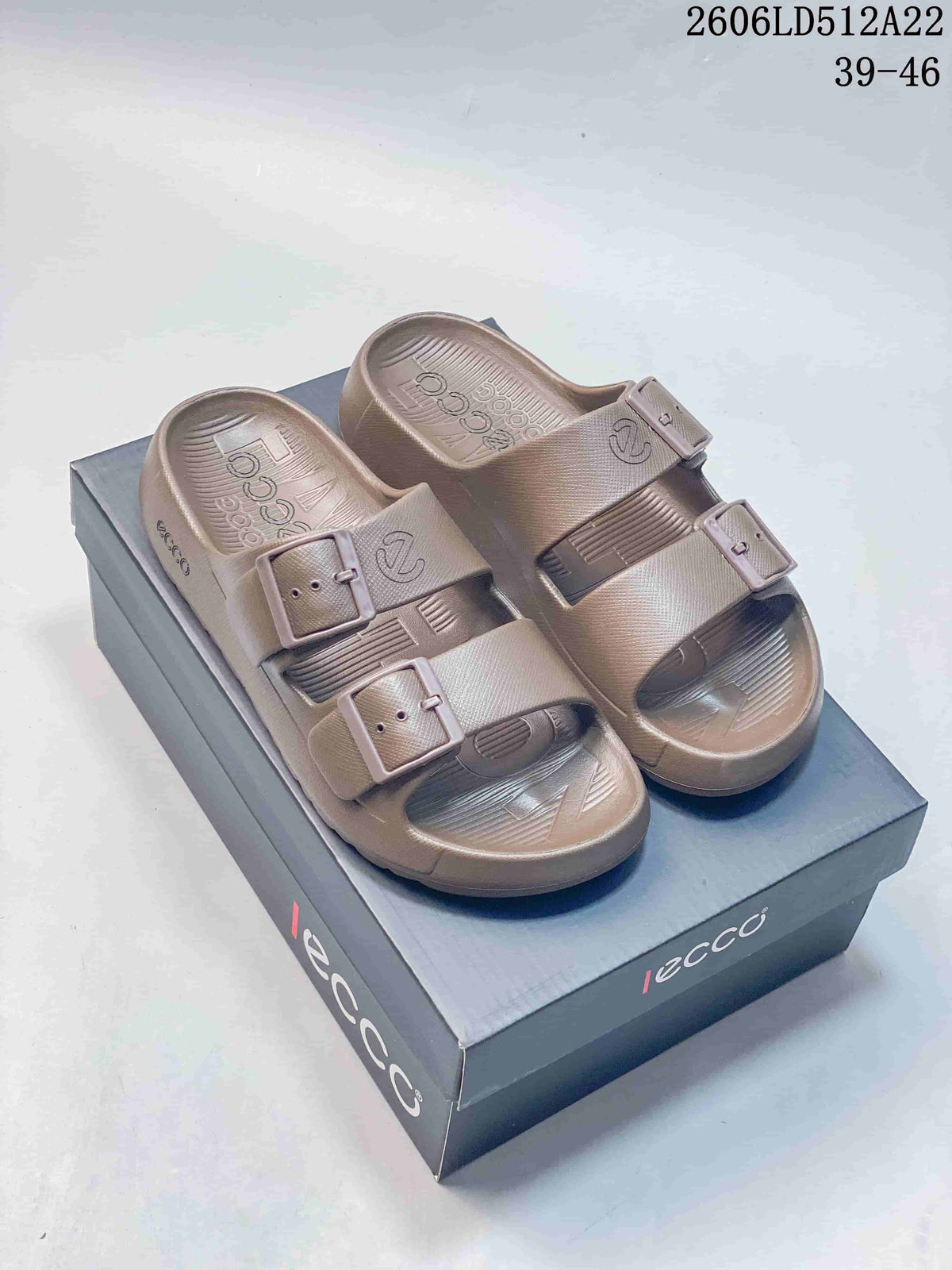 ECCO Double-Buckle Slide Sandals in Taupe 2606LD512A22