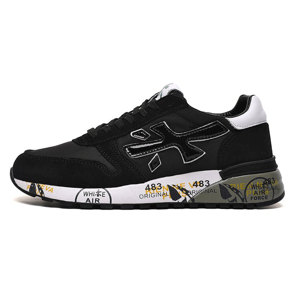 Black and White Low-Top Sneakers with Graphic Sole