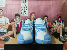 Jordan 12 Retro White and Blue Basketball Sneakers