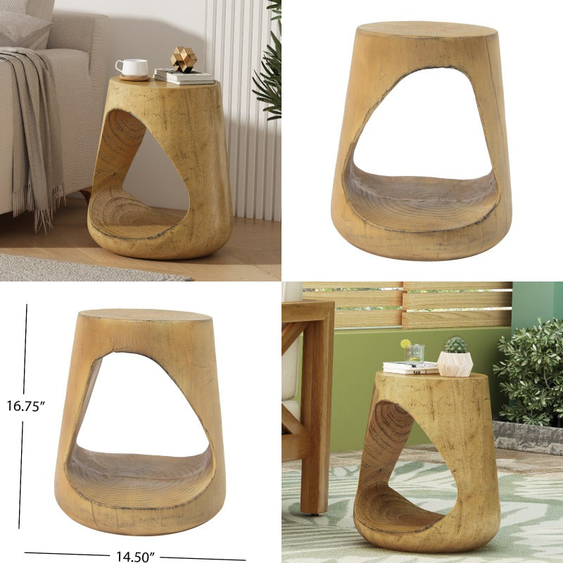 MGO Hollow Side Table - Natural Wood-Like Texture & MGO Material, Lightweight Durable Modern Minimalist Bedside End Table for Living Room, Bedroom or Office Decor, - No Assembly Required, - Compatible with (not a) - Sofa\u002FChair, - Sturdy