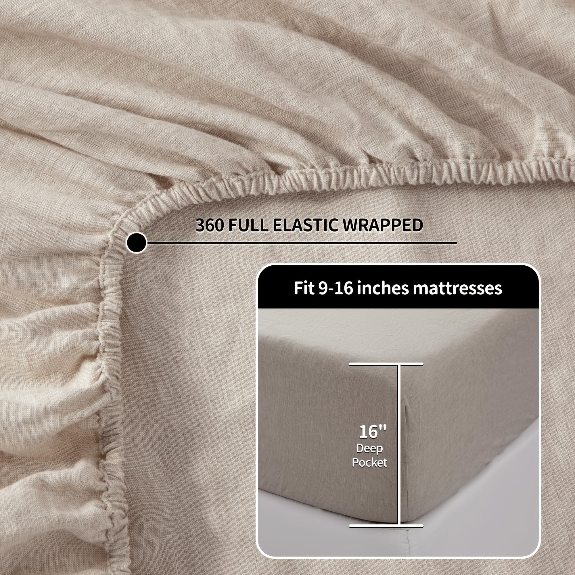 4pcs Premium Linen Sheets, Linen- Blend, Breathable And Durable Queen Size Bed Sheets, Tear-Resistant, Machine Washable, 16\