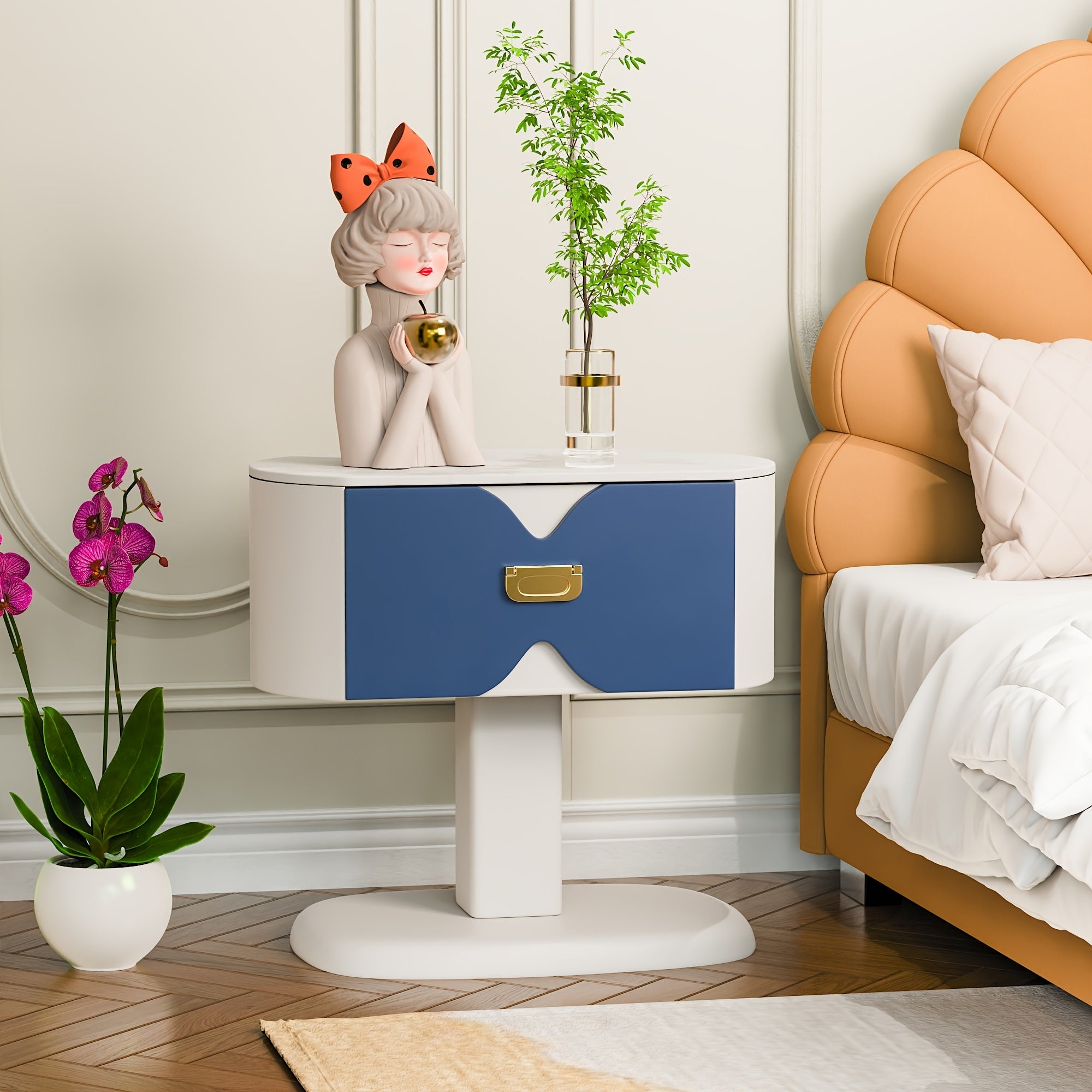 Contemporary Bedside Table Featuring a Single Drawer, Designed for Storing Glasses, Books, And Personal Belongings
