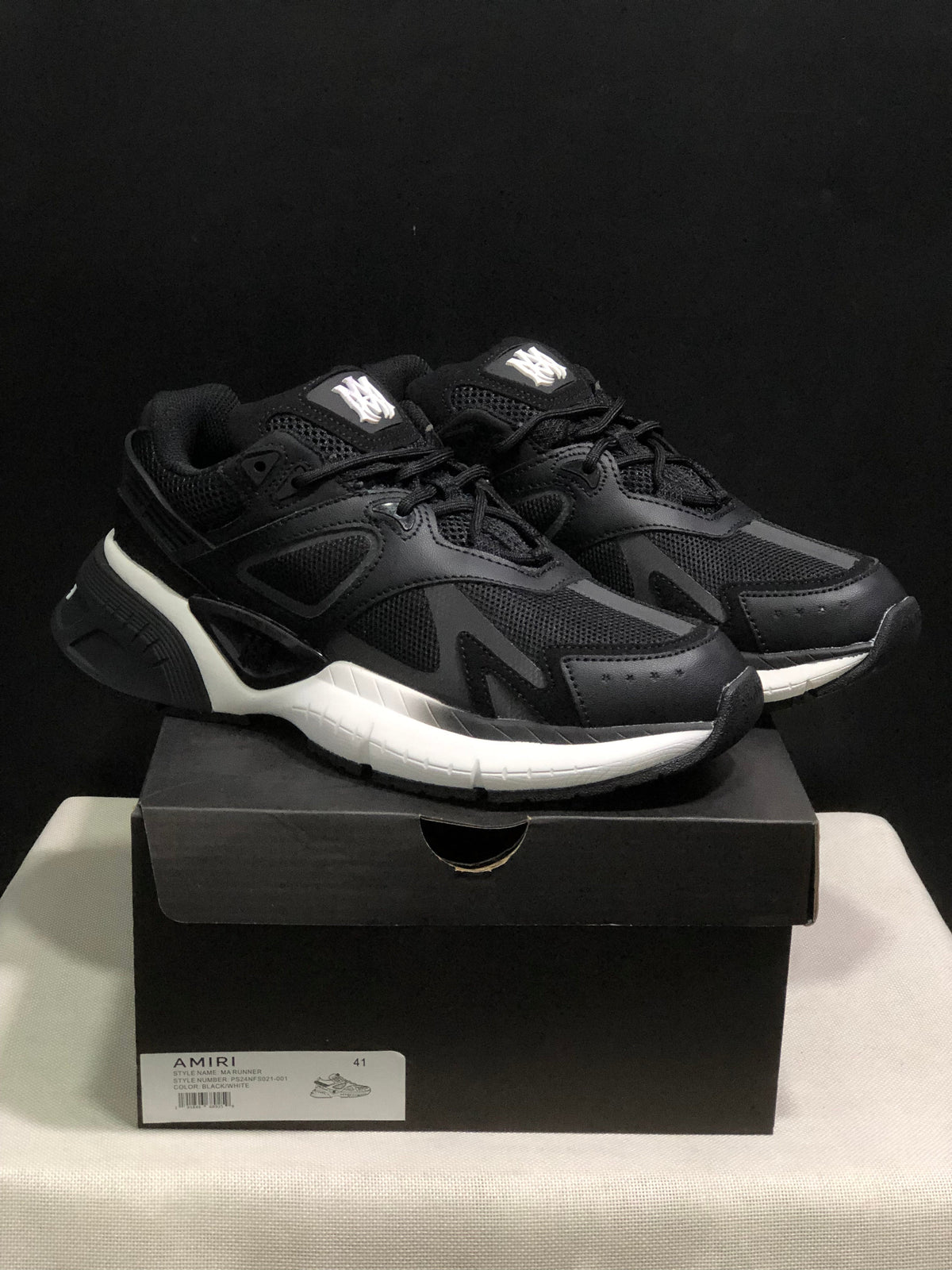 AMIRI MA Runner Leather Sneakers Black and White