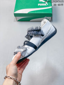 Puma White Gingham Ruffle Strap Flats