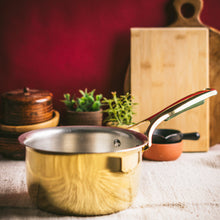 Brass Saucepan with insulated steel base with golden PVD coating handle