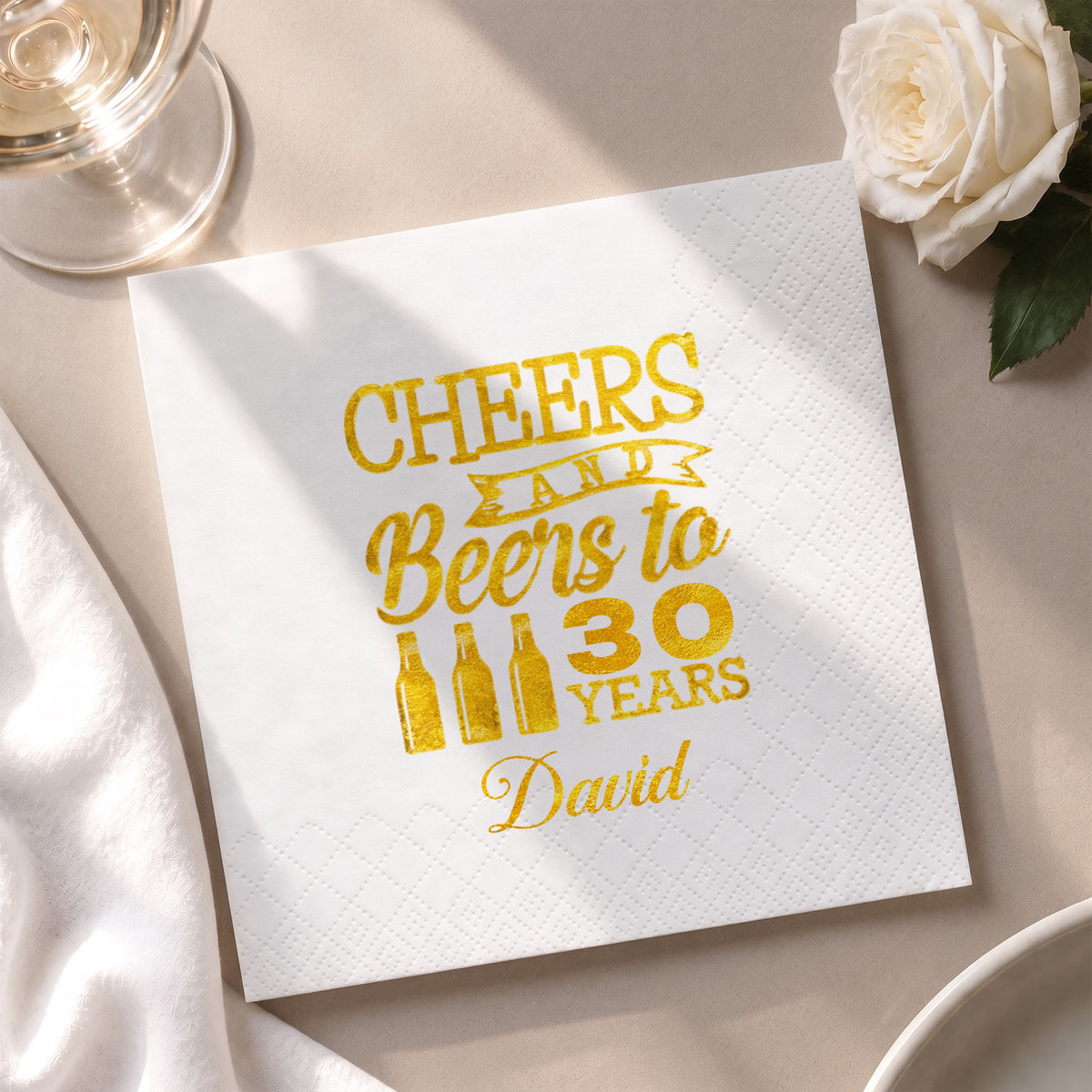 Cheers And Beers Beer Bottles Birthday Celebration - Personalized Cocktail Napkins - BDAY047_PENAP