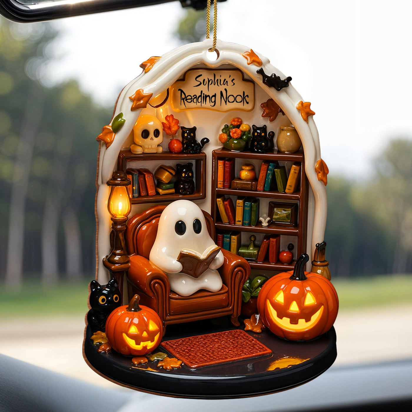 Create Your Own Personalized Reading Nook With Ghost and Pumpkin - Personalized Custom Wood Ornament, Custom Shaped - BLV002_WDO