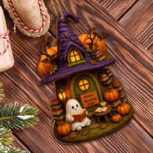 Cozy Witch Hat And Ghost Reading - Personalized Custom Wood Ornament, Custom Shaped - BLV011_WDO