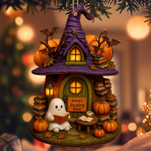 Cozy Witch Hat And Ghost Reading - Personalized Custom Wood Ornament, Custom Shaped - BLV011_WDO
