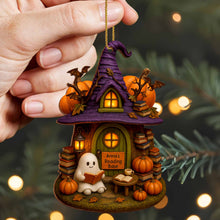 Cozy Witch Hat And Ghost Reading - Personalized Custom Wood Ornament, Custom Shaped - BLV011_WDO
