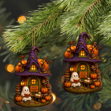 Cozy Witch Hat And Ghost Reading - Personalized Custom Wood Ornament, Custom Shaped - BLV011_WDO