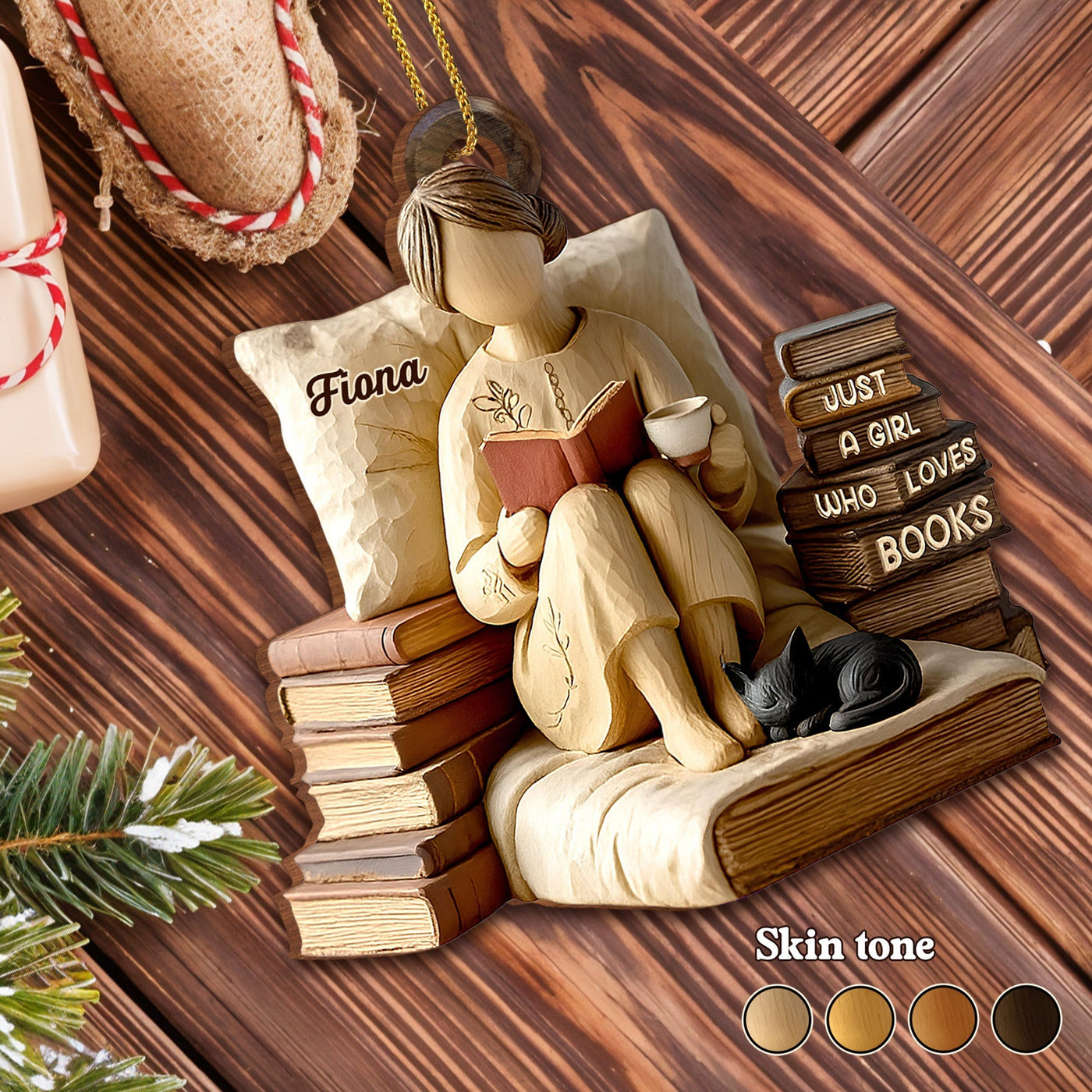 Just A Girl Who Loves Books - Personalized Custom Wood Ornament, Custom Shaped - BLV021_WDO