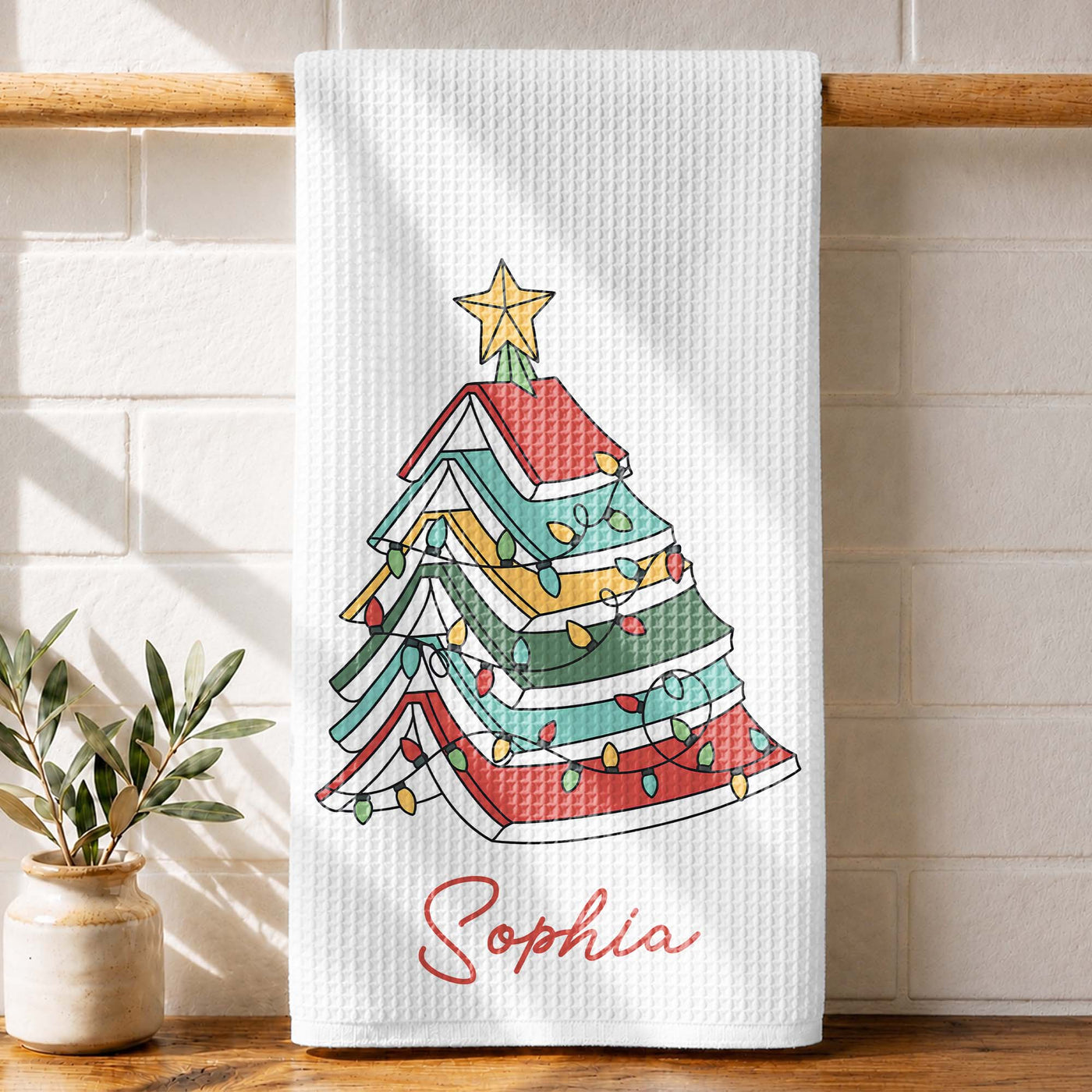 A Wonderful Holiday Season For The Book Lover Christmas Tree Lights - Personalized Kitchen Towel - BLV118_TOWL