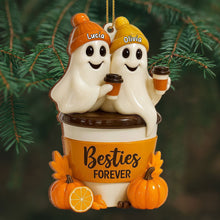 Besties Forever With Ghosts And Pumpkin - Personalized Custom Wood Ornament, Custom Shaped - BST200_WDO