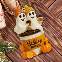 Besties Forever With Ghosts And Pumpkin - Personalized Custom Wood Ornament, Custom Shaped - BST200_WDO