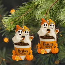 Besties Forever With Ghosts And Pumpkin - Personalized Custom Wood Ornament, Custom Shaped - BST200_WDO