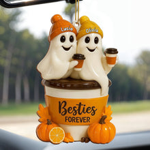 Besties Forever With Ghosts And Pumpkin - Personalized Custom Wood Ornament, Custom Shaped - BST200_WDO