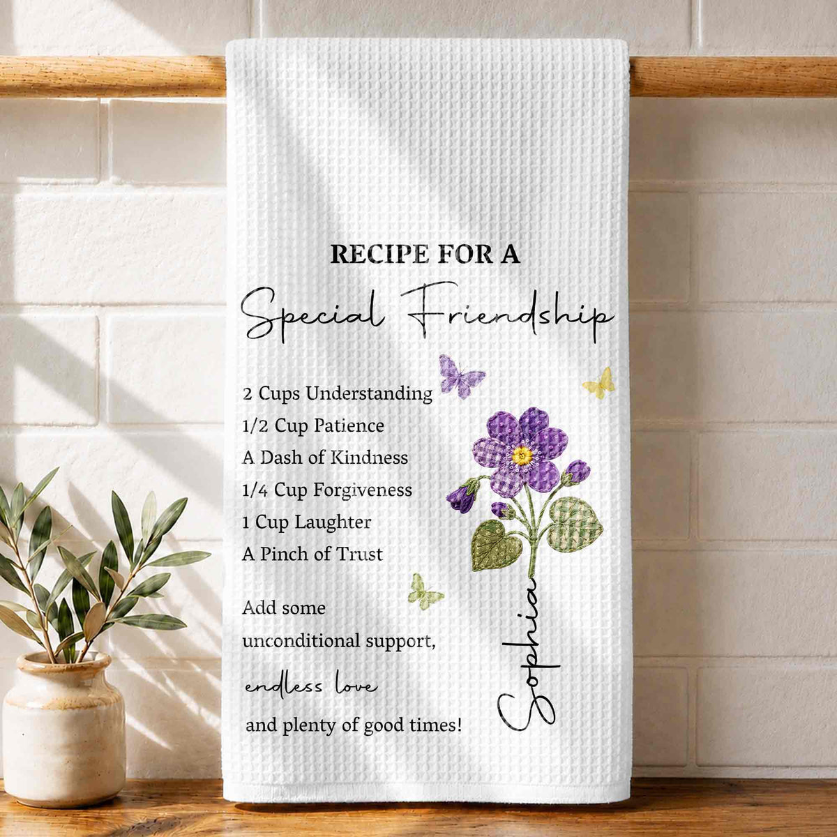 Recipe For A Special Friendship With Personalized Birth Month Flower - Personalized Kitchen Towel - BST712_TOWL