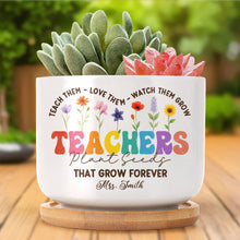 Teach Them, Love Them, Watch Them Grow, Colorful Letters and Flowers - Personalized Ceramic Plant Pot - COL033_CEP