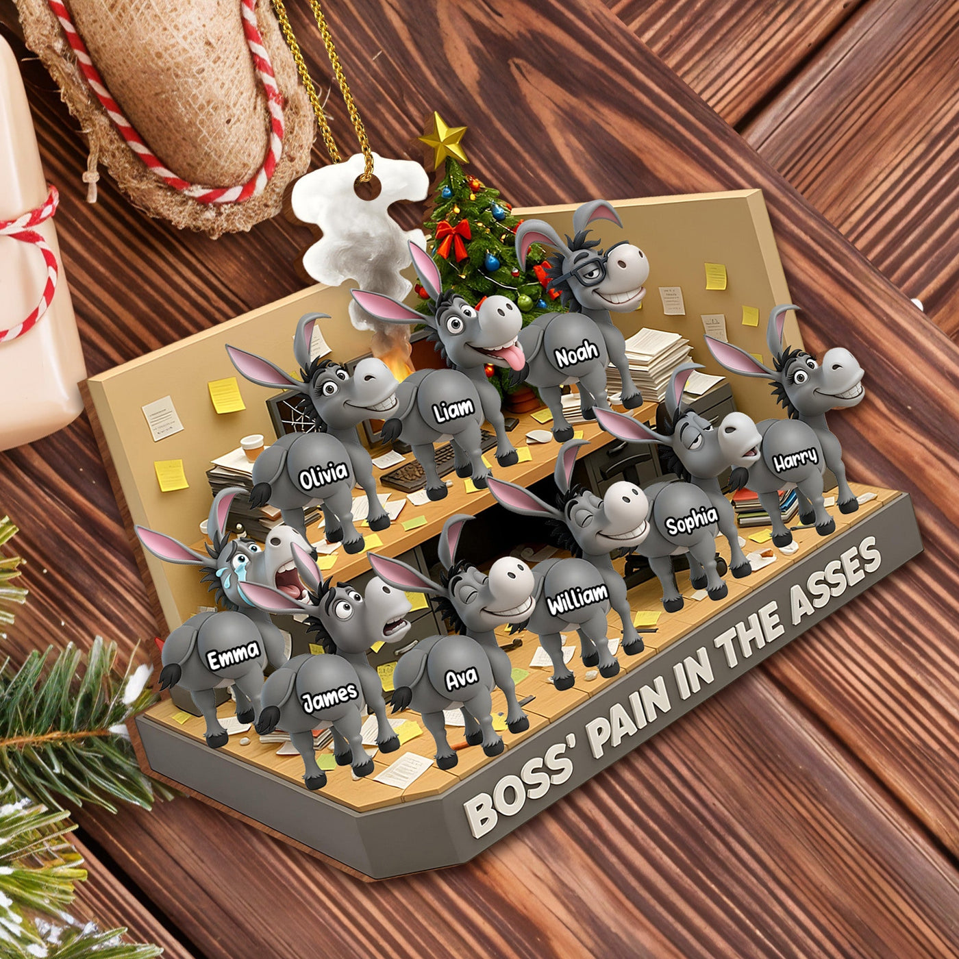 Boss' Pain In The Asses, Office Donkeys - Personalized Custom Wood Ornament, Custom Shaped - COL047_WDO
