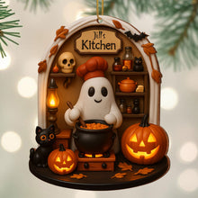 Jill's Kitchen, Ghost Cooking In A Cauldron - Personalized Custom Wood Ornament, Custom Shaped - COOK009_WDO