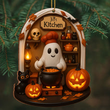 Jill's Kitchen, Ghost Cooking In A Cauldron - Personalized Custom Wood Ornament, Custom Shaped - COOK009_WDO