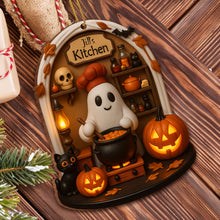 Jill's Kitchen, Ghost Cooking In A Cauldron - Personalized Custom Wood Ornament, Custom Shaped - COOK009_WDO