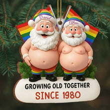 Growing Old Together, Santa Hats And Rainbow Flag - Personalized Custom Wood Ornament, Custom Shaped - CPL1064_WDO