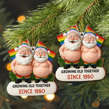 Growing Old Together, Santa Hats And Rainbow Flag - Personalized Custom Wood Ornament, Custom Shaped - CPL1064_WDO