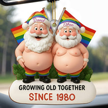 Growing Old Together, Santa Hats And Rainbow Flag - Personalized Custom Wood Ornament, Custom Shaped - CPL1064_WDO