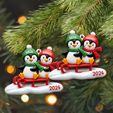 Joy To The World Penguins On A Sled - Personalized Custom Wood Ornament, Custom Shaped - CPL118_WDO