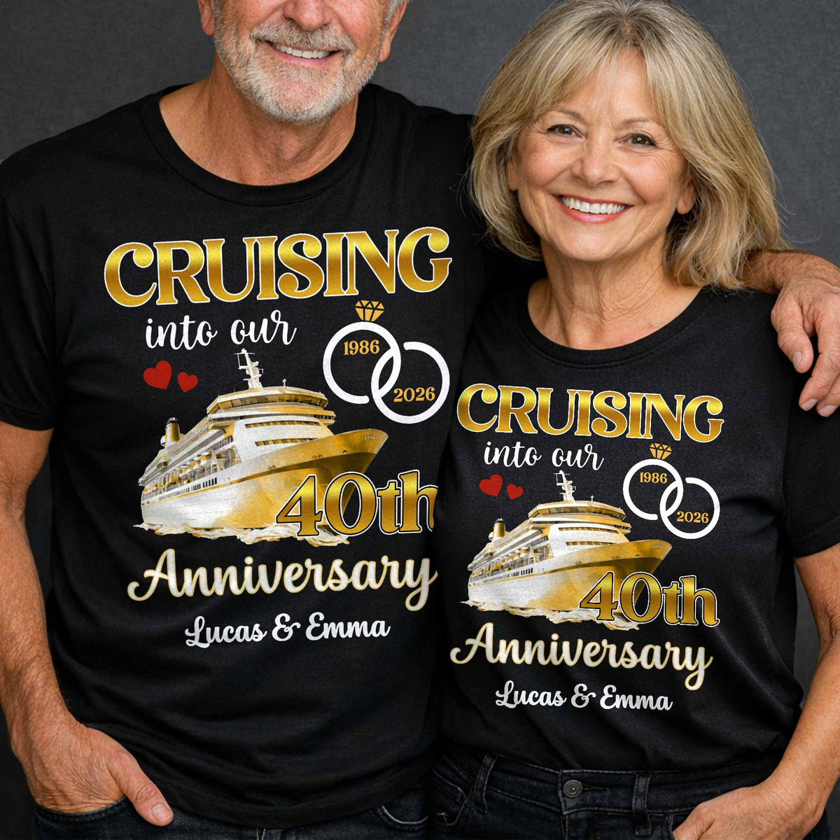 Cruising Into Our Anniversary, Cruise Ship and Rings - Personalized Custom Unisex T-shirt, Hoodie - CPL1283_BBAS