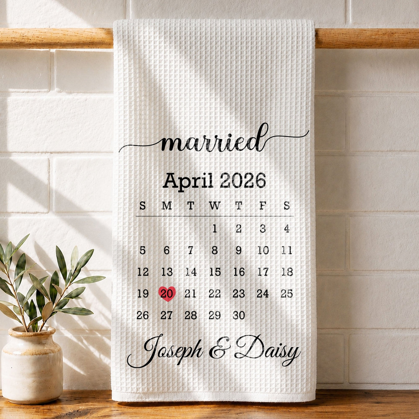 Married Calendar With Heart Special Date Design - Personalized Kitchen Towel - CPL1725_TOWL