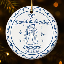 Engaged Couple With Bride And Groom Illustration - Personalized Custom Ceramic Ornament With Round Shape - CPL1753_RCE
