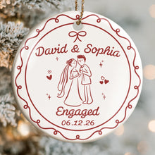 Engaged Couple With Bride And Groom Illustration - Personalized Custom Ceramic Ornament With Round Shape - CPL1753_RCE