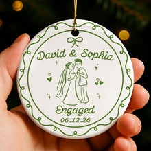 Engaged Couple With Bride And Groom Illustration - Personalized Custom Ceramic Ornament With Round Shape - CPL1753_RCE