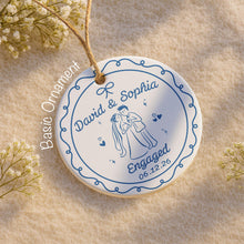 Engaged Couple With Bride And Groom Illustration - Personalized Custom Ceramic Ornament With Round Shape - CPL1753_RCE