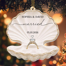 Married Seashell And Engagement Ring Heart Design - Personalized Custom Acrylic Ornament, Christmas Gift - CPL1788_ACO