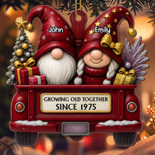 Growing Old Together, Red Truck With Christmas Gnomes - Personalized Custom Wood Ornament, Custom Shaped - CPL484_WDO