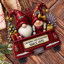 Growing Old Together, Red Truck With Christmas Gnomes - Personalized Custom Wood Ornament, Custom Shaped - CPL484_WDO