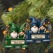 Growing Old Together, Red Truck With Christmas Gnomes - Personalized Custom Wood Ornament, Custom Shaped - CPL484_WDO